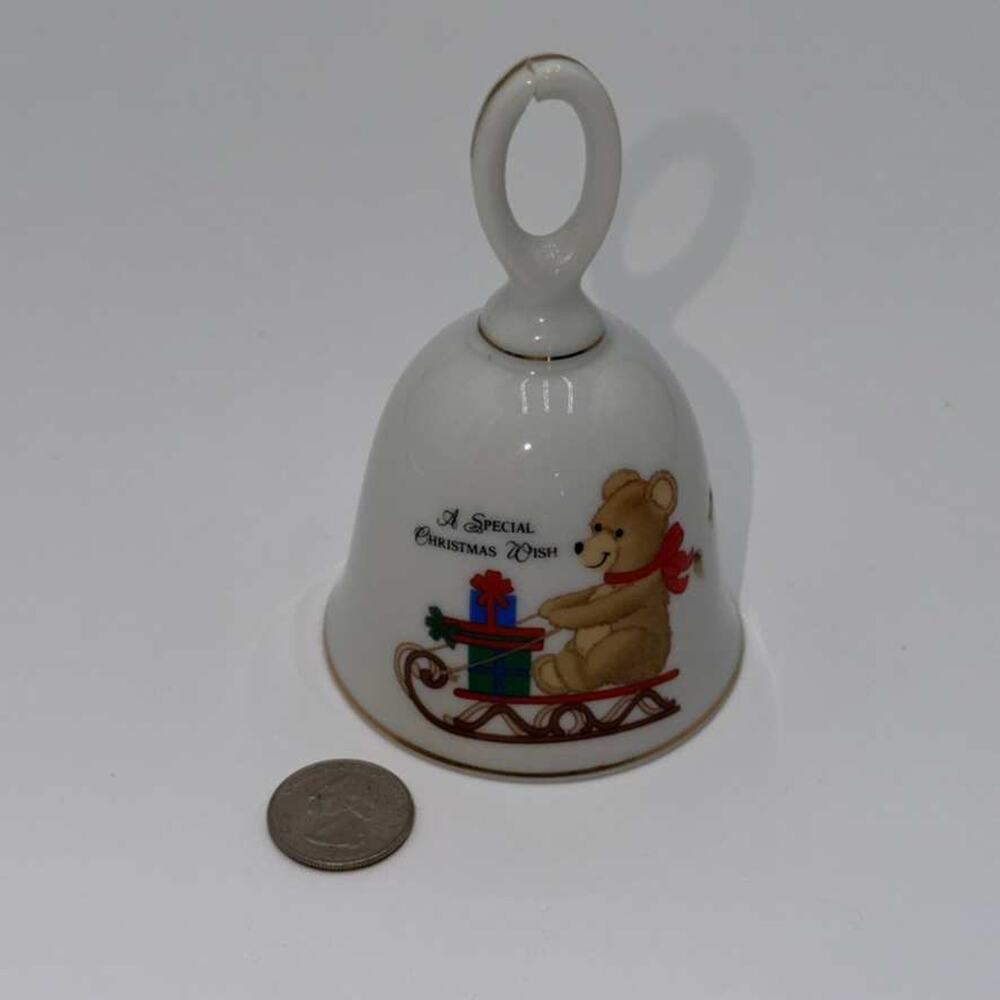 Papel Christmas Bell Teddy Bear Sled Vintage Porcelain Japan Gold Trim